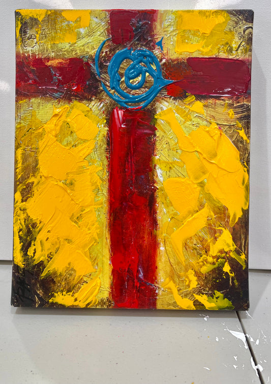 Peace Cross, 11x14 inch stretched canvas print with hand-added paint by Tracee Gentry Matthews