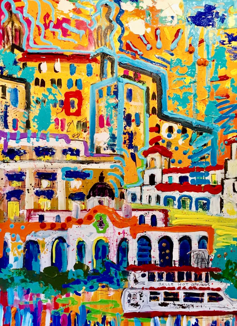 Hot Springs, Arkansas with Bathhouse Row, 8x10 inch matted canvas print by Tracee Gentry Matthews