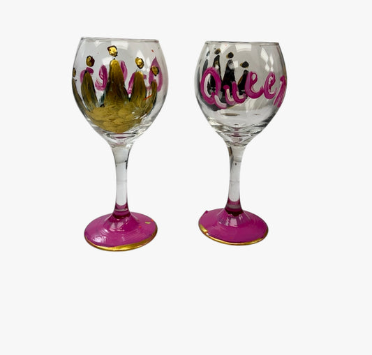 Hand-painted crown queen wine glass by Tracee Gentry Matthews