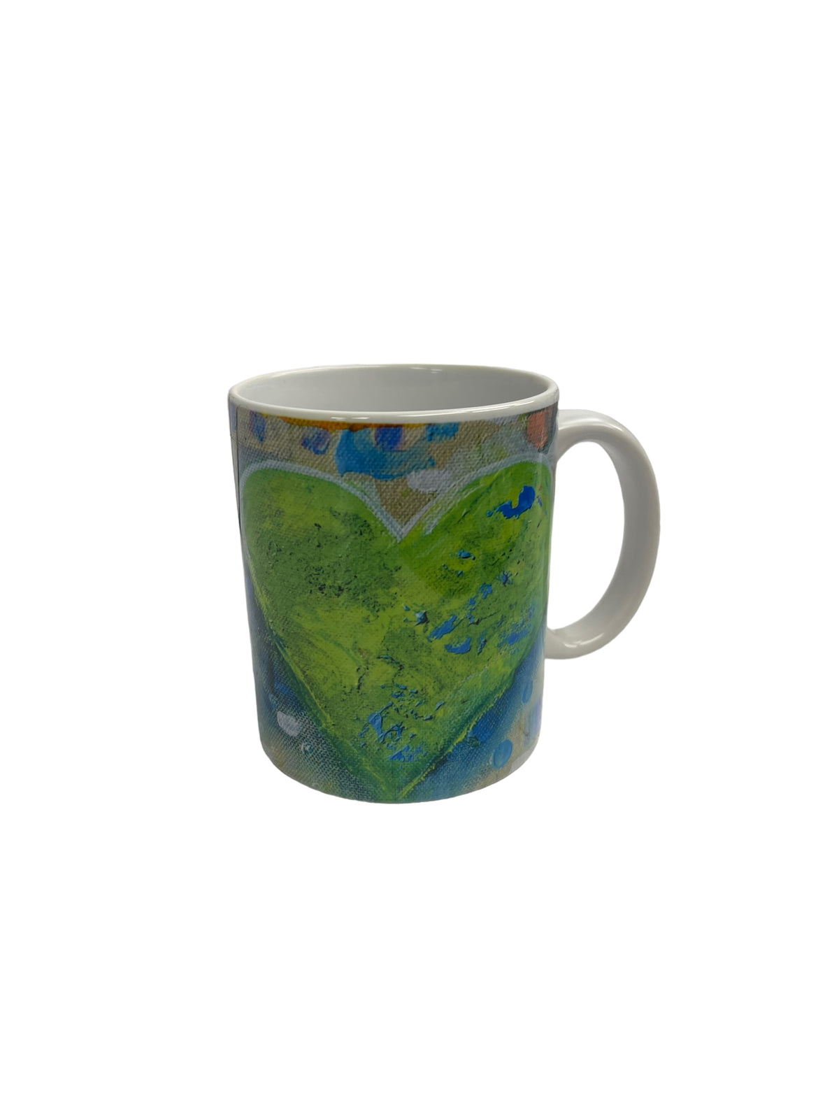 Pink and green heart mug by Tracee Gentry Matthews, view 2