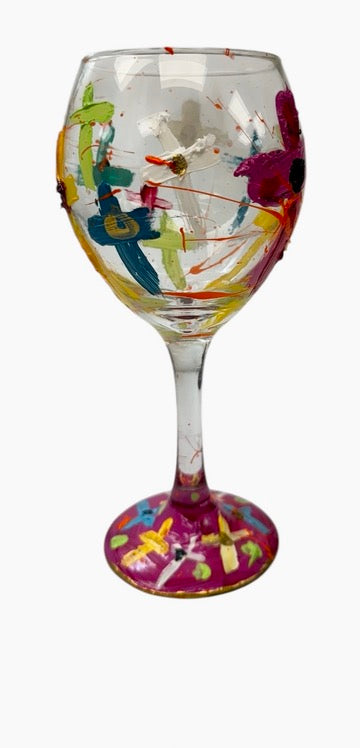 Hand-painted cross wine glass by Tracee Gentry Matthews