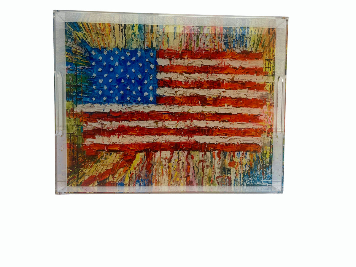Acrylic tray with Pat Matthews' painting of the American flag