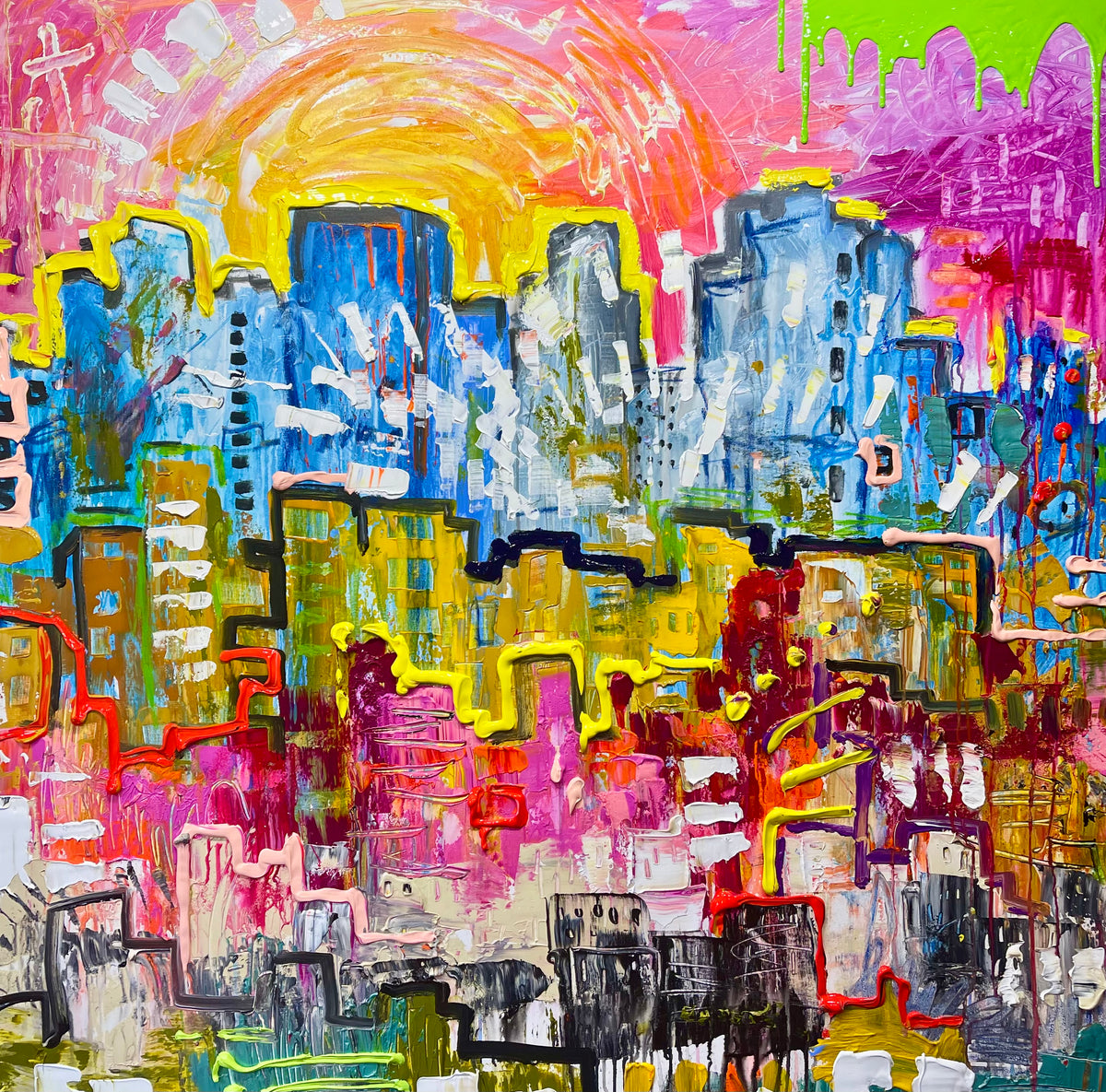 Cityscape mahjong mat by Tracee Gentry Matthews, full view