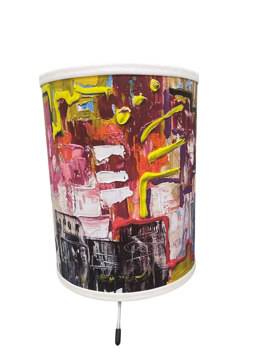 Art lamp with abstract city painting by Tracee Gentry Matthews