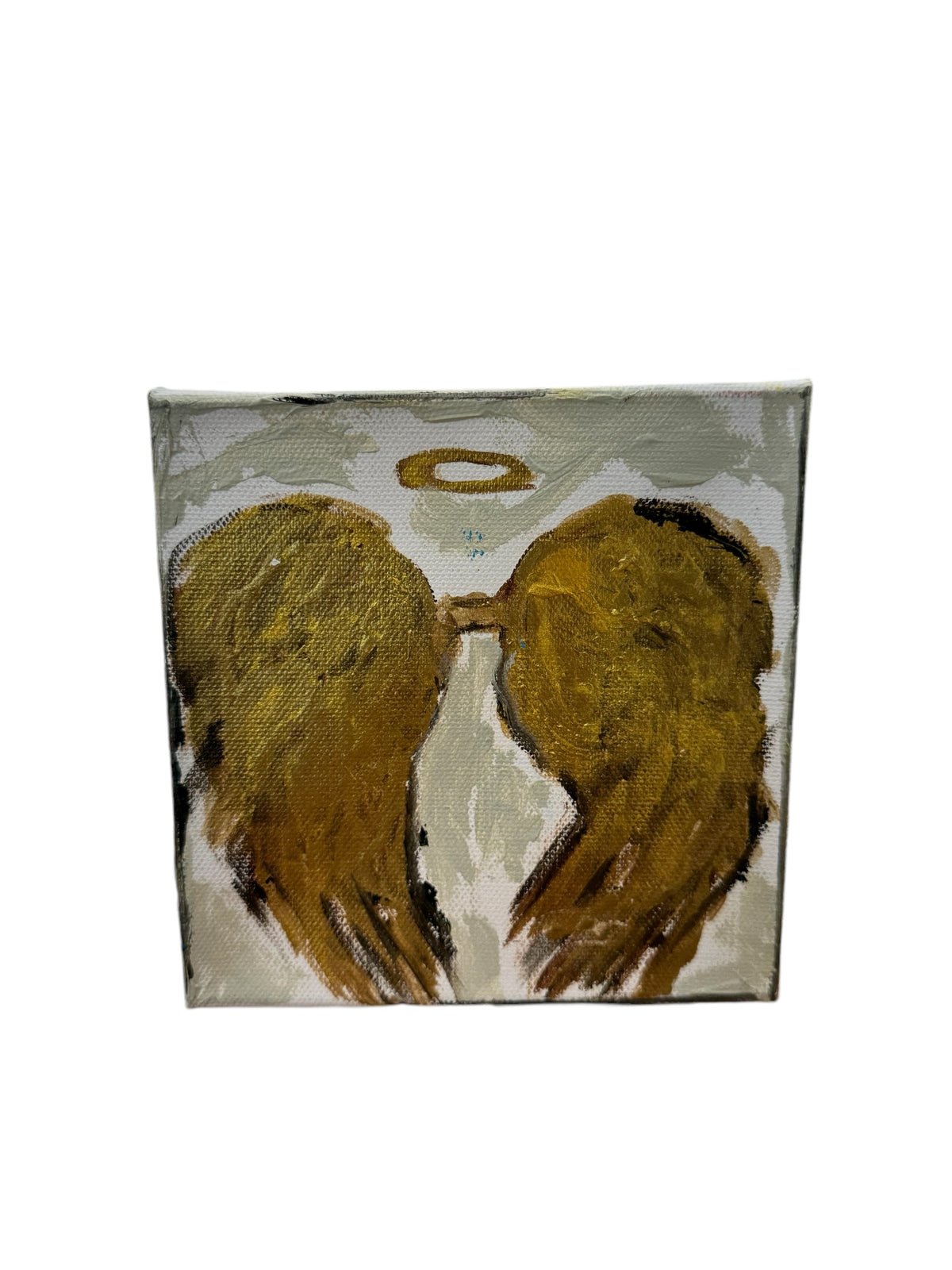 Gold angel wings, 6x6 inch small original painting by Tracee Gentry Matthews