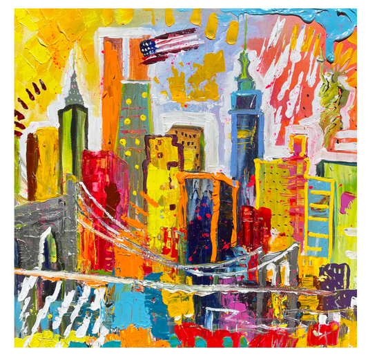 I Love New York, 36x36 inch original cityscape painting by Tracee Gentry Matthews