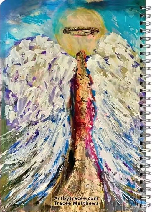 Angel art notebook by Tracee Gentry Matthews, back cover with artbytracee.com
