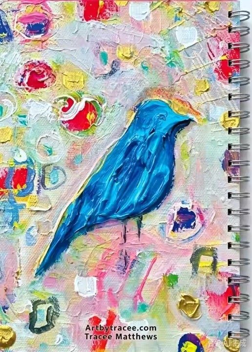 Bluebird art notebook by Tracee Gentry Matthews, back cover with artbytracee.com