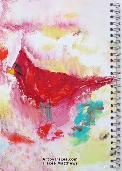 Cardinal art notebook by Tracee Gentry Matthews, back cover with artbytracee.com