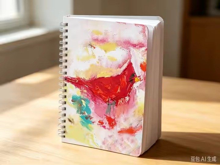 Cardinal art notebook by Tracee Gentry Matthews, spiral notebook on a table
