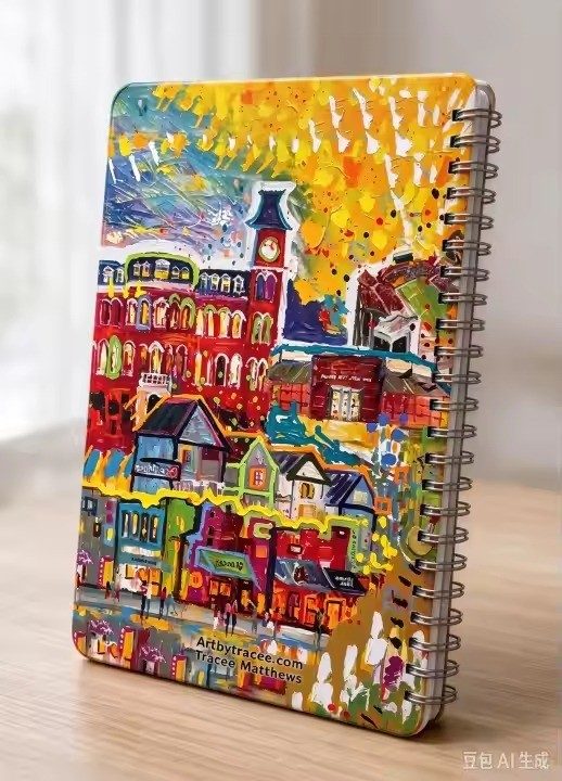 Fayetteville / University of Arkansas art notebook by Tracee Gentry Matthews, spiral notebook on a table