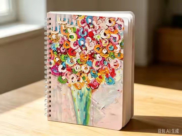 Flower Bouquet art notebook by Tracee Gentry Matthews, spiral notebook on a table