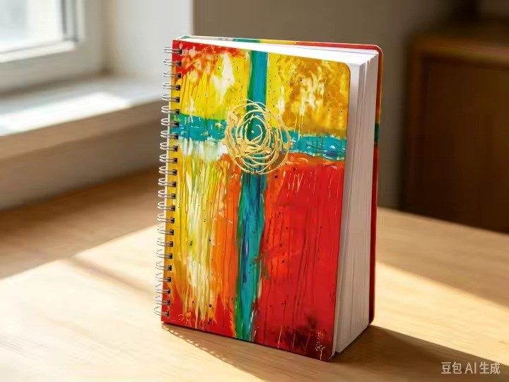 Cross art notebook by Tracee Gentry Matthews, spiral notebook on a table
