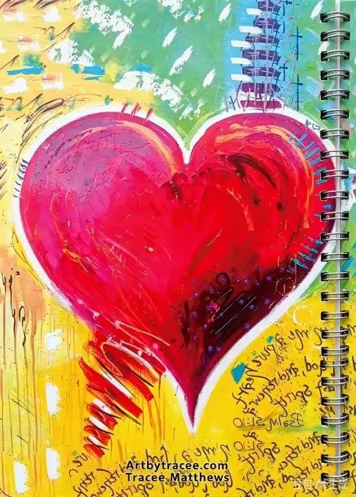 Heart art notebook by Tracee Gentry Matthews, back cover with artbytracee.com