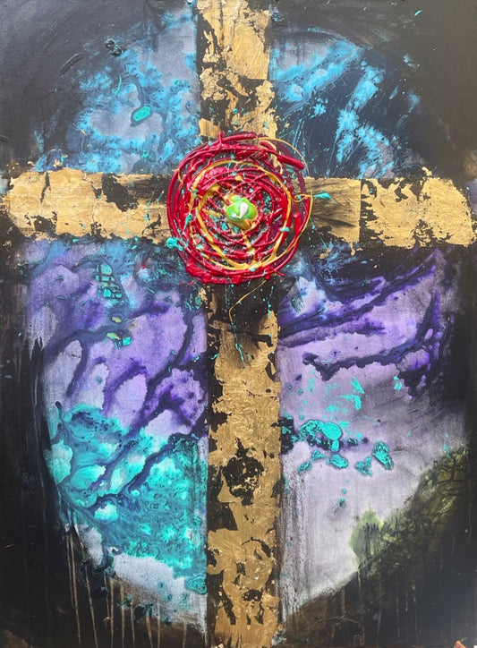 Cross painting, 11x14 inch matted canvas print by Tracee Gentry Matthews