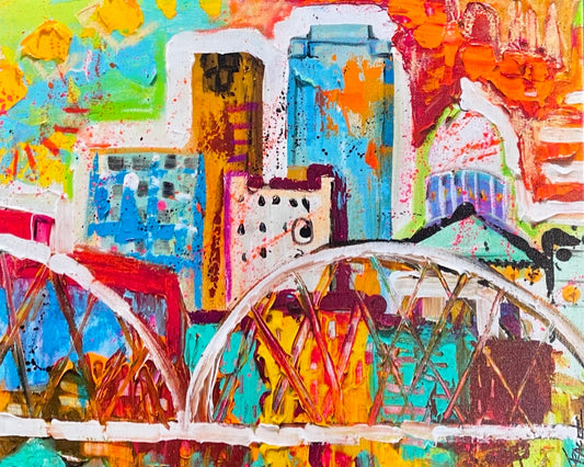 Little Rock cityscape, 11x14 inch matted canvas print by Tracee Gentry Matthews