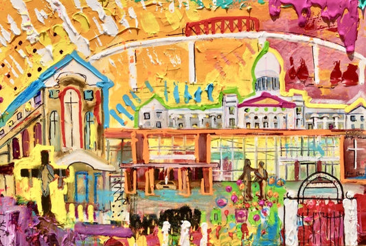 Little Rock with Catholic High School, 11x14 inch matted canvas print by Tracee Gentry Matthews