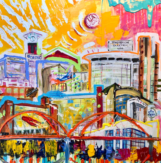 Elements of Fayetteville and Little Rock, painting by Tracee Gentry Matthews, sold