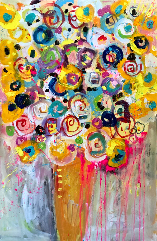 Flowers painting, 11x14 inch matted canvas print by Tracee Gentry Matthews