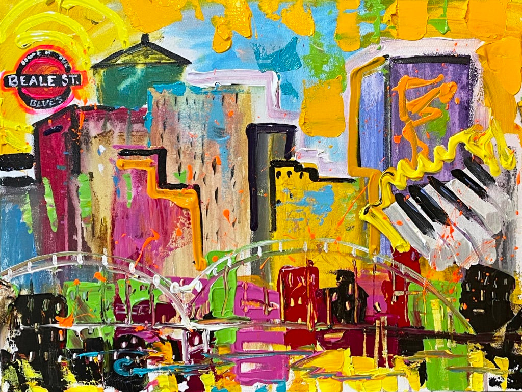 Downtown Memphis cityscape, 16x20 inch original painting by Tracee Gentry Matthews