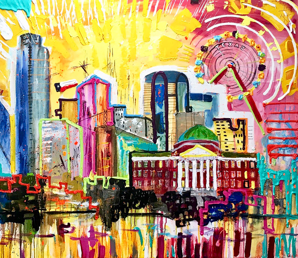 Dallas, Texas with SMU, 11x14 inch matted canvas print by Tracee Gentry Matthews