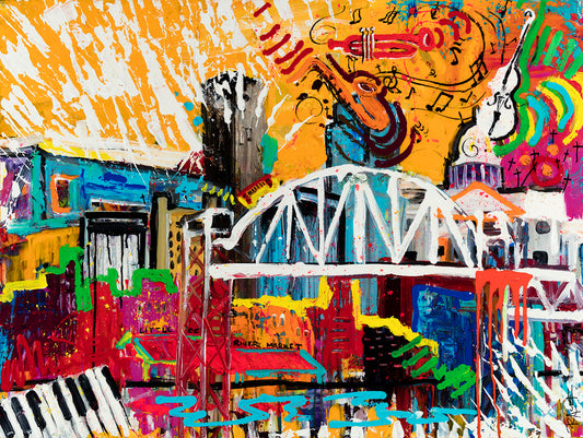 Music in Downtown Little Rock, painting by Tracee Gentry Matthews, sold