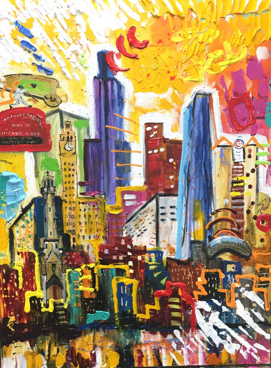 Chicago cityscape, 11x14 inch matted canvas print by Tracee Gentry Matthews