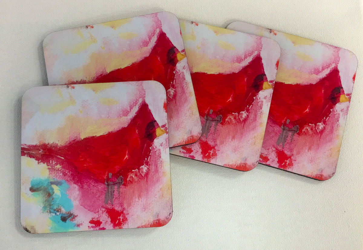 Cardinal coasters, set of 4, from an original painting by Tracee Gentry Matthews