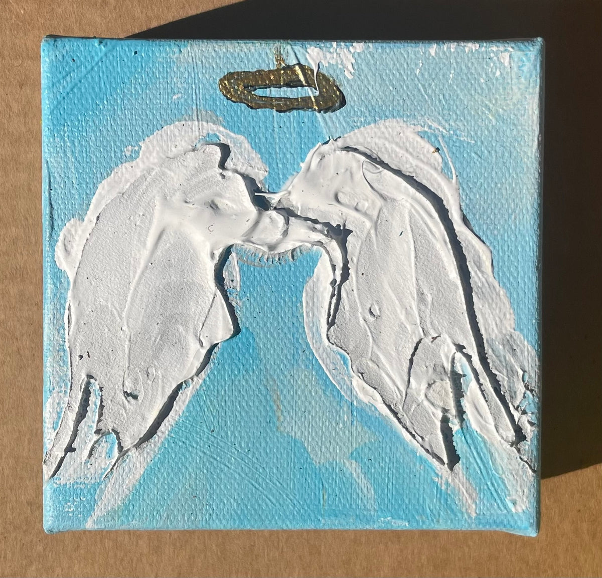 Angel wings, 4x4 inch small original painting, can be personalized, by Tracee Gentry Matthews