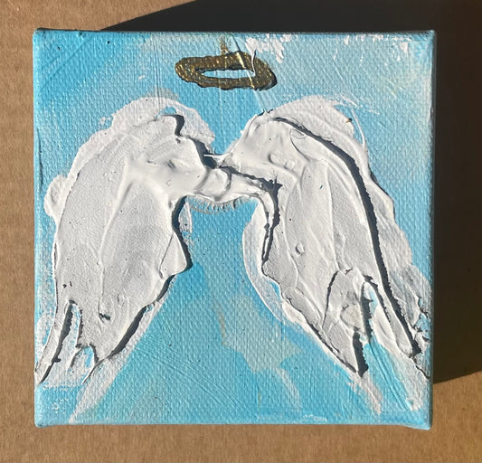 Angel wings, 4x4 inch small original painting, can be personalized, by Tracee Gentry Matthews