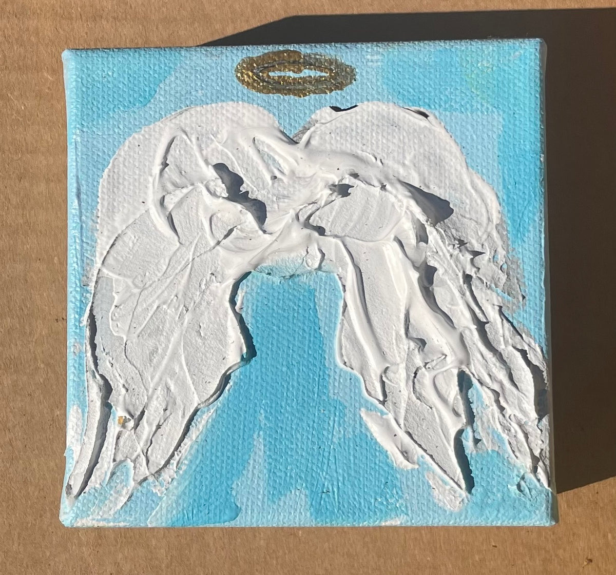 Angel wings, 4x4 inch small original painting, can be personalized, by Tracee Gentry Matthews