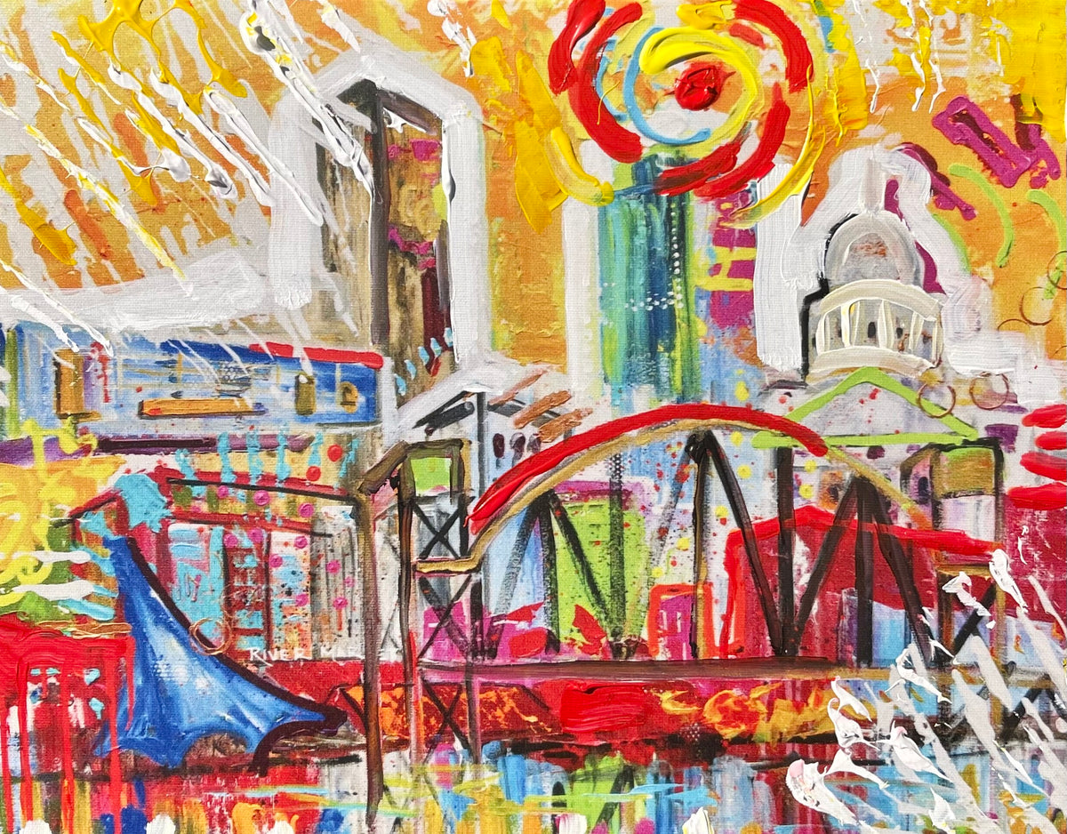 Hello Little Rock, 11x14 inch canvas print of a cityscape painting by Tracee Gentry Matthews