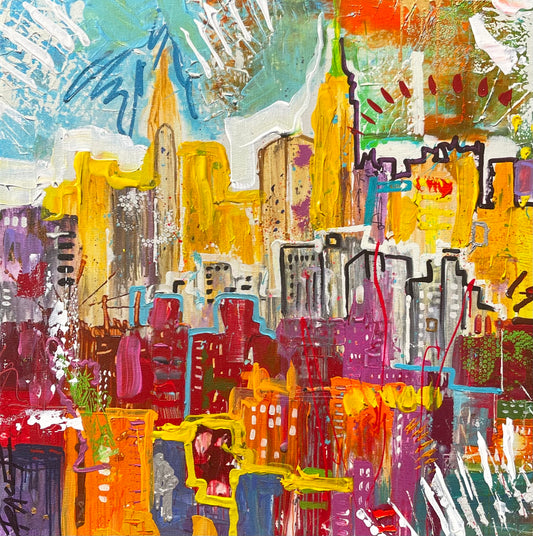 New York City, 10x10 inch canvas print of a cityscape painting by Tracee Gentry Matthews