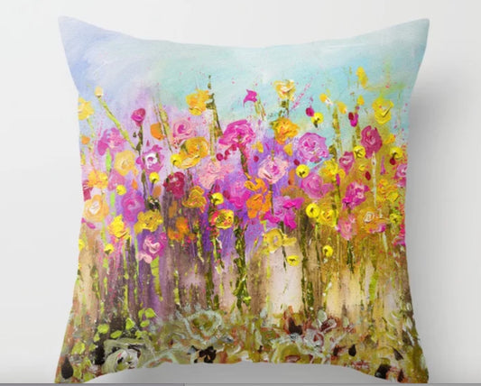 Flowers accent pillow printed from an original painting by Tracee Gentry Matthews