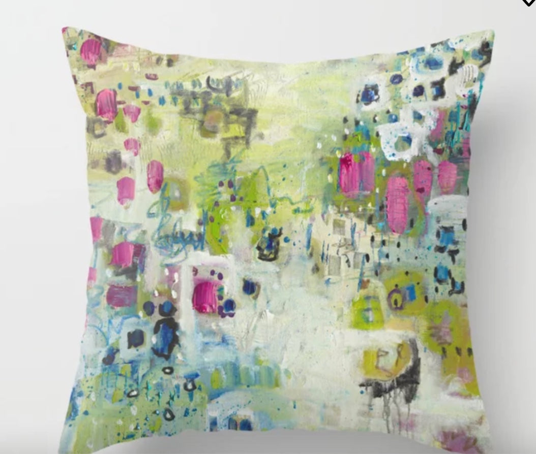 Green garden accent pillow printed from an original painting by Tracee Gentry Matthews