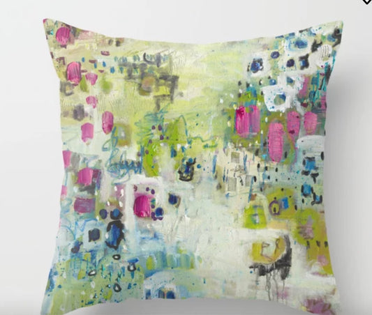 Green garden accent pillow printed from an original painting by Tracee Gentry Matthews