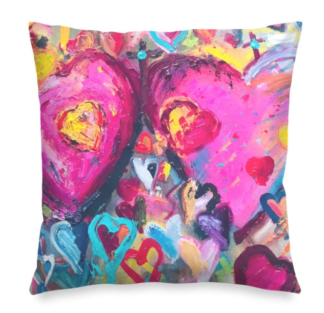 Heart accent pillow, 20x20 inch, printed from an original painting by Tracee Gentry Matthews