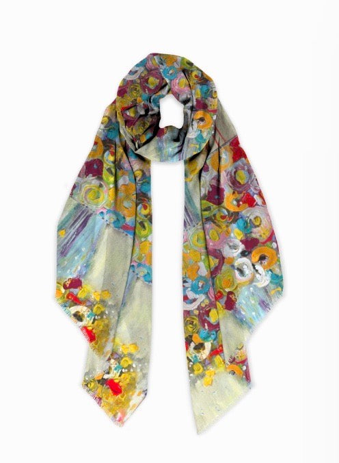 Floral bouquet art scarf printed from an original painting by Tracee Gentry Matthews